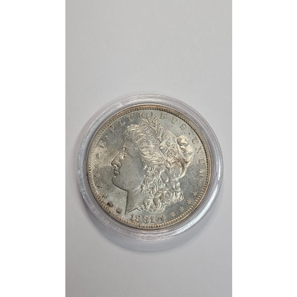 United States 1881-S Morgan 90% Silver Dollar In Coin Capsule	