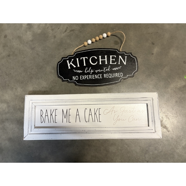 (2) Small Kitchen Wall Hanging Signs - 18" x 6" - 12" x 5"