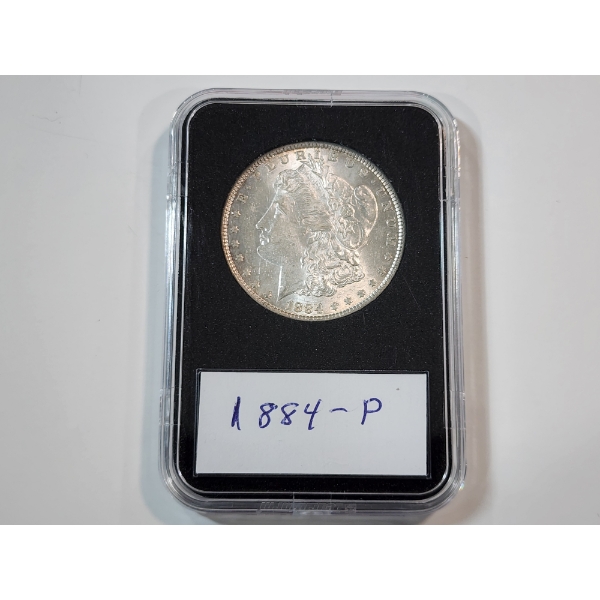 1884 90% Silver Morgan Dollar in Display Slab