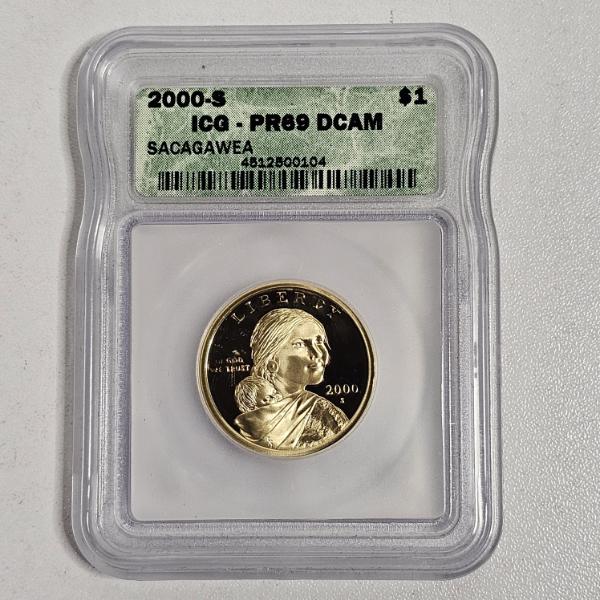 ICG PR69 DCAM 2000-S Sacagawea Golden Dollar Coin Deep Cameo Proof