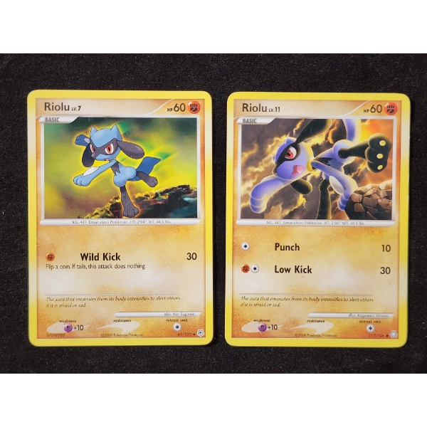 Two Vintage Riolu Pokemon Trading Cards Dating Back to 2007