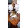Image 1 : Antique Pair 14" Boudoir Lamps - Frosted & Etched Glass Globes With Crystal Base Working Nicely 