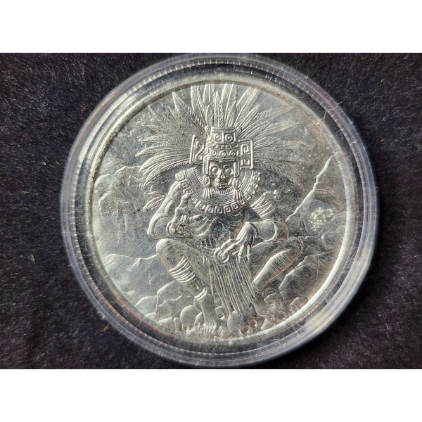 1 Troy Ounce .999 Fine Silver Aztec God of Death Bullion Round in Capsule 