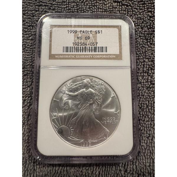 1999 United States Silver Eagle .999 Fine Silver Troy Ounce Coin - NGC MS 69