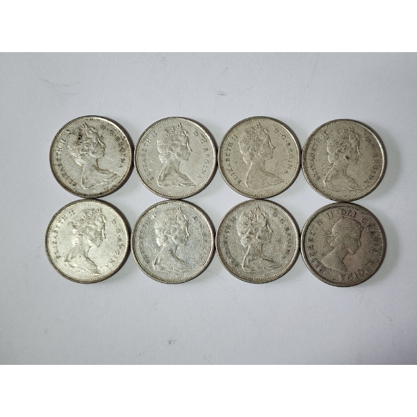 x8 Assorted Years Canadian Silver Quarters Including 1960's Dates FV: $2.00 CAD
