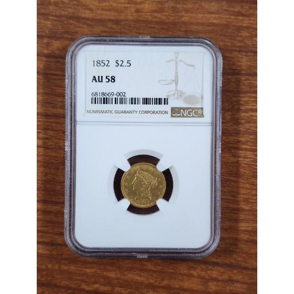 NGC AU58 1852 Liberty Head $2.50 Gold Coin ~ INCREDIBLE SPECIMEN COIN!