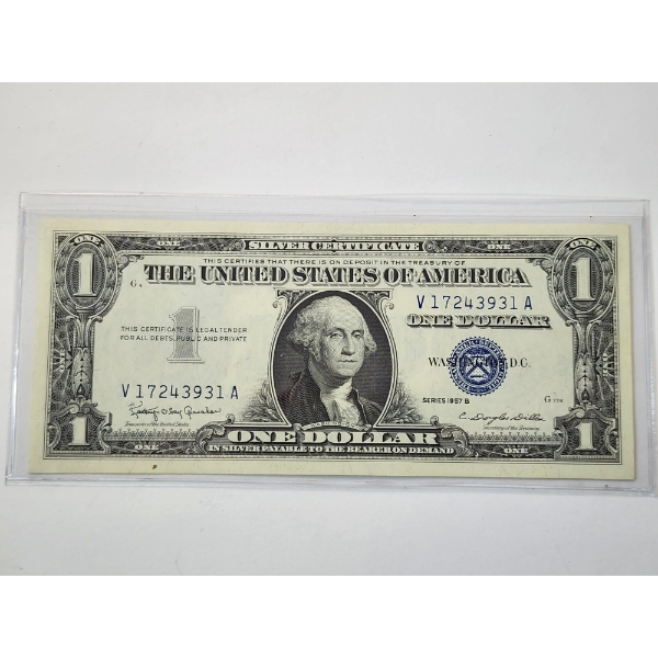 United States Series 1957-B $1 Blue Seal Silver Certificate - In Holder