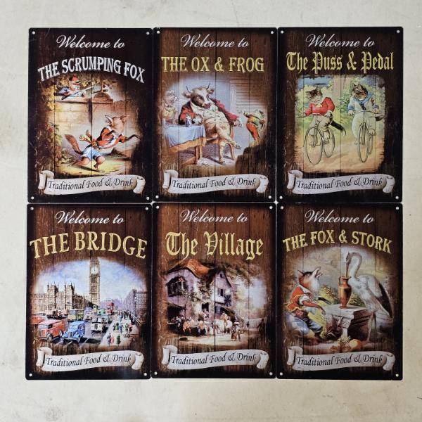 Set Of 6 Assorted Vintage Style Old English Metal Tin Pub Signs (12x8")