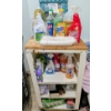 Image 1 : Wood Top Rolling Cart With All Items Shown. Mostly New Products