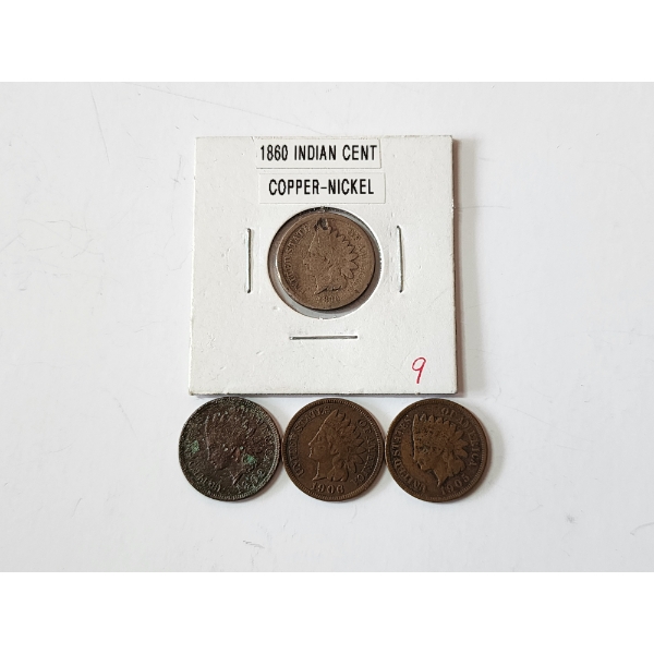 x4 Assorted United States Indian Head Cents: 1860, 1902, 1906, 1905