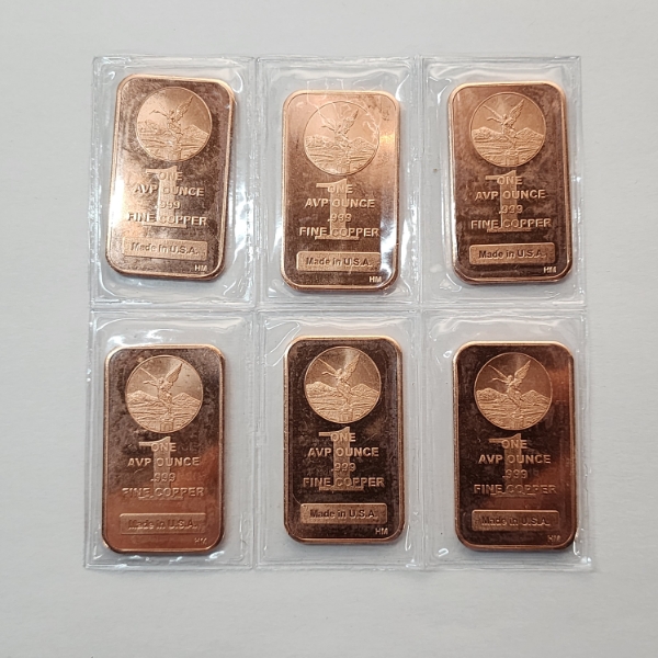 x6 Libertad Design 1 AVDP oz .999 Fine Copper Bars - Mint Cond. in Sealed Package!