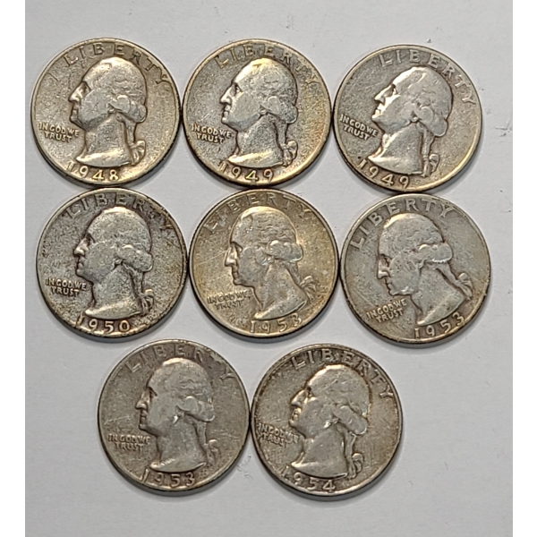 (8) United States 90% Silver Washington Head Quarters - Face Value: $2.00