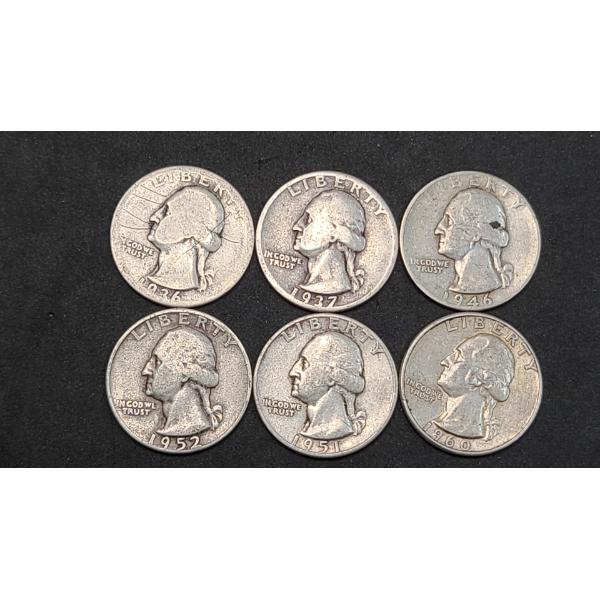 Assorted Years/Mint Marks 90% Silver Washington Quarters - Face Value: $1.50