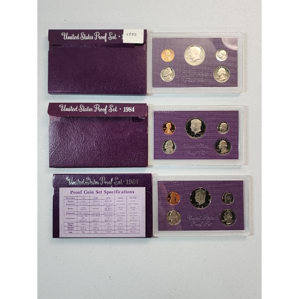 Three United States Proof Sets: 1985, 1984, 1987