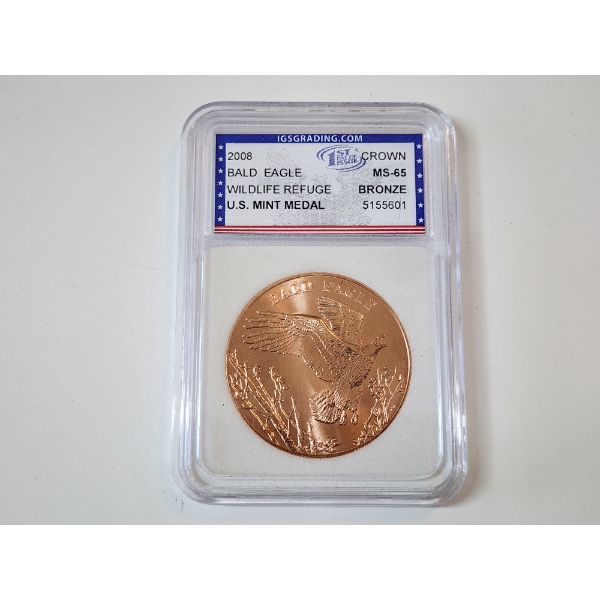IGS GRADED MS65 2008 Bald Eagle Wildlife Refuge Commemorative Bronze Crown Medal