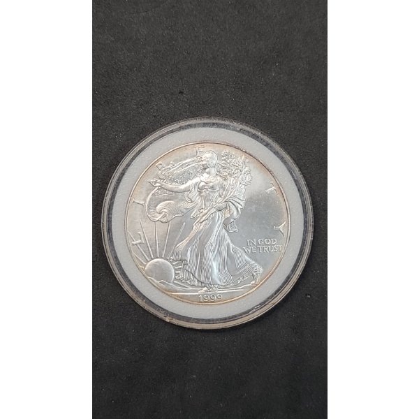 United States 1999 1 Oz .999 Fine Silver American Eagle Dollar In Coin Capsule
