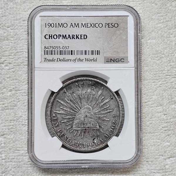 NGC Chopmarked 1901 Mo AM Mexico 90% Silver Peso ~ RARE SILVER TRADE DOLLAR!