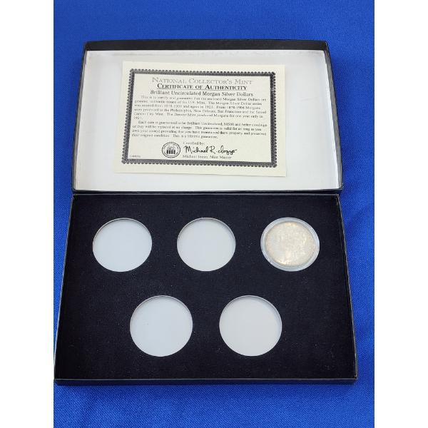 1880-S BU 90% Silver Morgan Dollar in Capsule in 5-Coin Display Holder & CoA