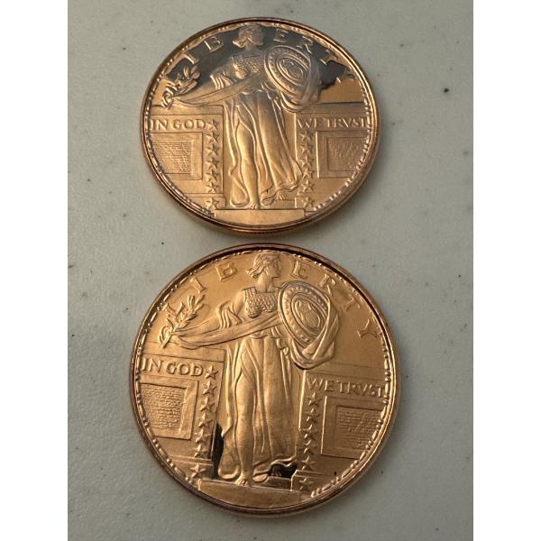 2 - Standing Liberty 1 oz .999 Fine Copper Round Coins - Brilliant Uncirculated - Limited Edition