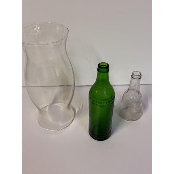 3 Glass Vases - 2 Clear and One Green Vase - Cloverdale Spring Co. Newville, PA Vase 