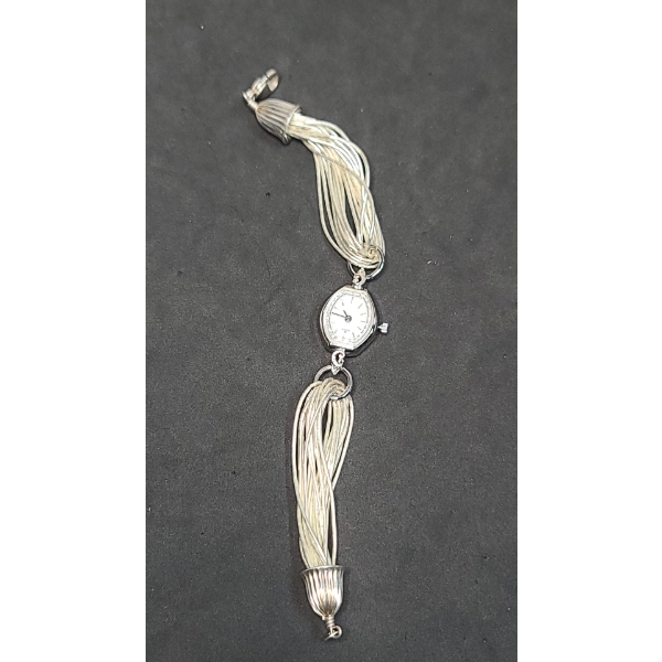 Liquid Silver Quartz Watch With Stainless Steel Back & Base Metal Bezel 