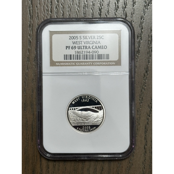 NGC PF69 Ultra Cameo 2005-S Silver State Quarter - West Virginia