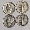 Image 1 : Four 90% Silver Mercury Dimes (0.0723 oz ASW Per Coin)