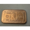 Image 2 : President William McKinley $500 .999 Fine Copper Troy Ounce Bar - Mint Condition