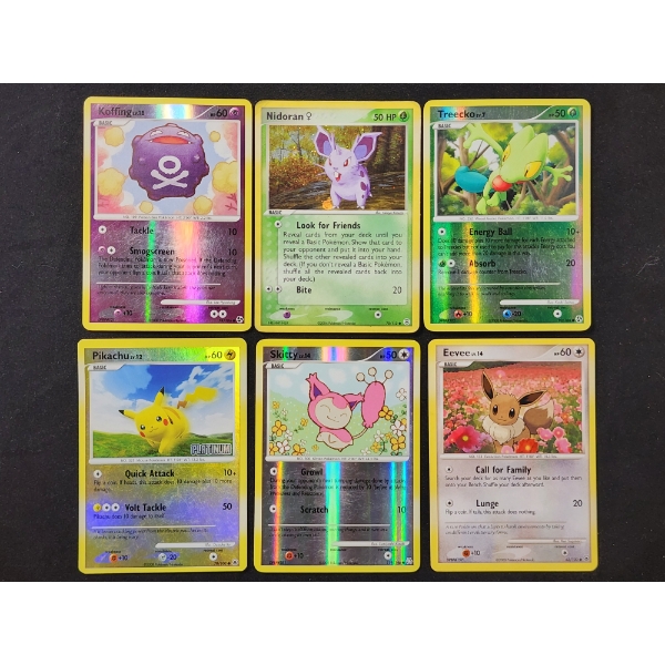 Six Assorted Pokemon Trading Cards Including Holo & Reverse Holo's!