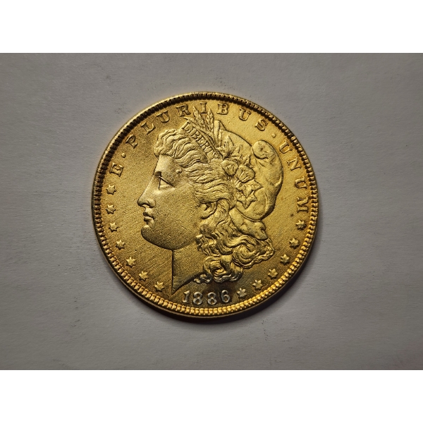 Gold Plated 1886 Morgan Silver Dollar - 90% Silver Coin