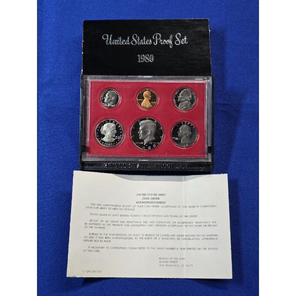 1980- S United States Proof Set - 6 Coin Set in Original Box & Display Stand