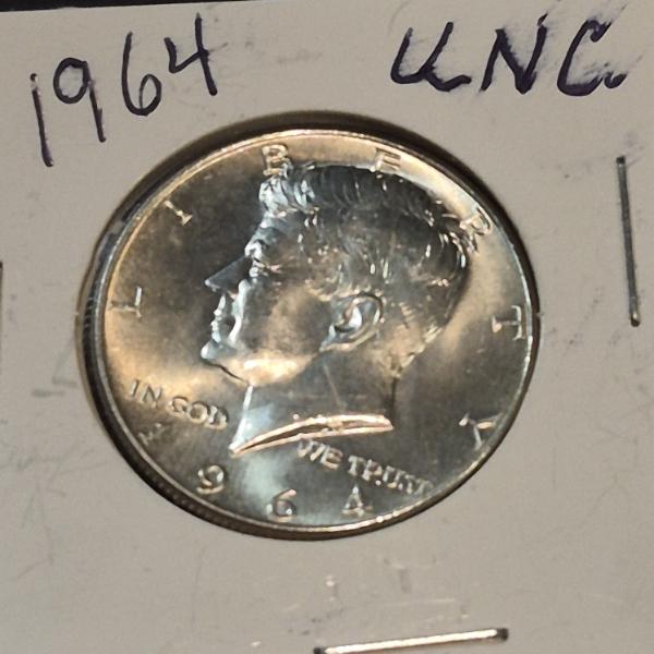 U.S. 90% SILVER COINS - BU CONDITION 1964 JOHN  F KENNEDY HALF DOLLAR  (2 OF 3 OFFERED)