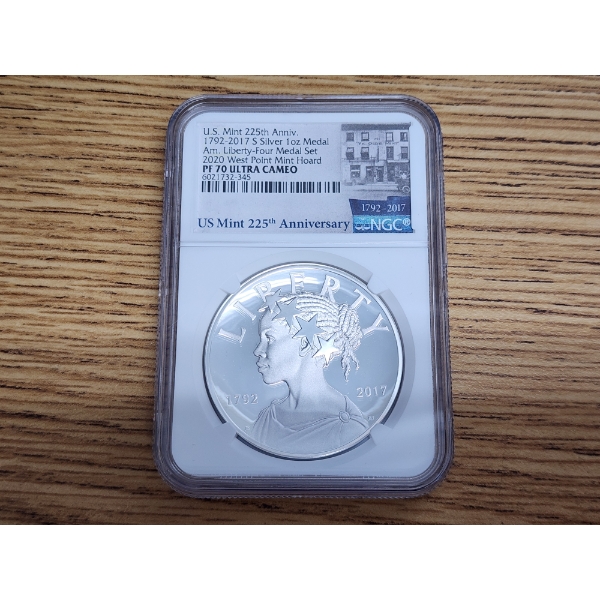 NGC PF70 Ultra Cameo 1792-2017 Liberty Silver 1 oz Medal 2020 - West Point Mint Hoard