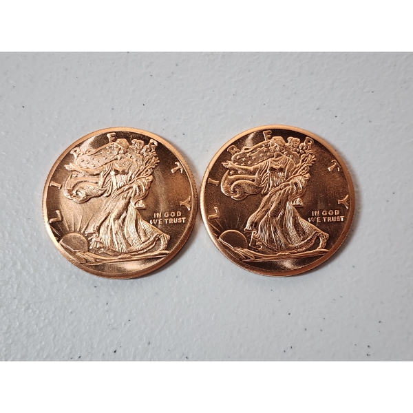Lot of 2 - American Eagle Design 1 Ounce .999 Fine Copper Rounds