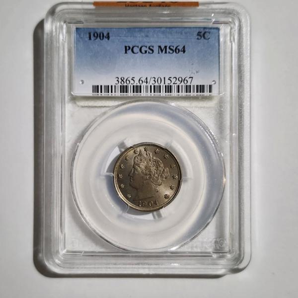PCGS MS64 GRADED 1904 United States Liberty V Nickel 