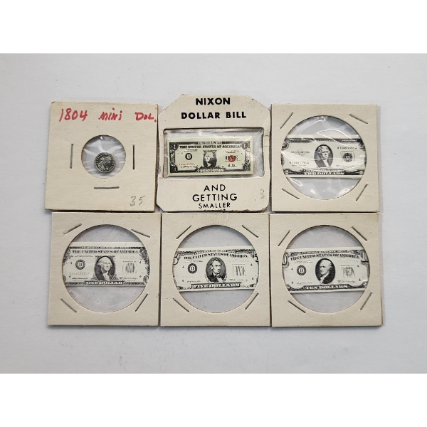 Mini U.S. Currency:  One Mini Coin and 5 Assorted Mini Bills