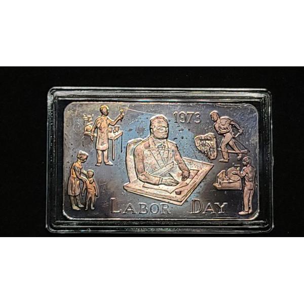 Vintage 1973 Labor Day President Cleveland 1 Troy Ounce .999 Fine Silver Bar - Nicely Toned