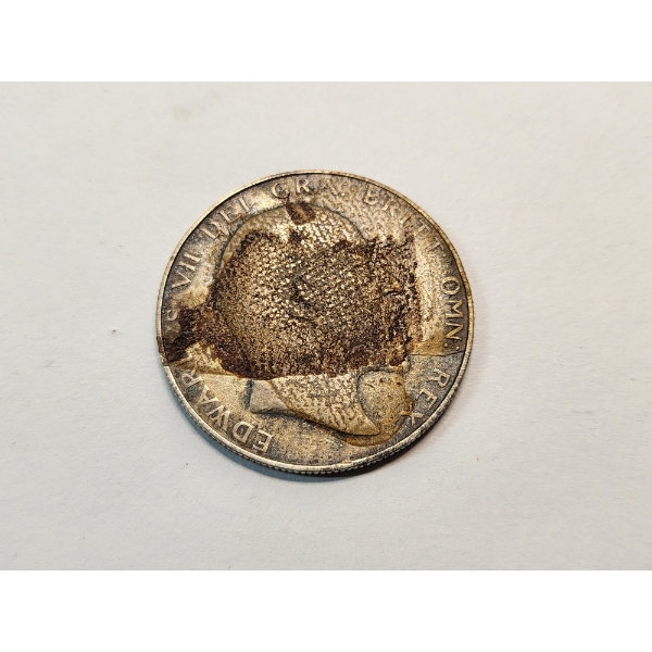 1907 Great Britain 1/2 Crown 92.5% Silver Coin ASW: 0.4205oz