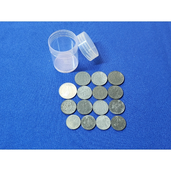 Lot of 15 Assorted Germany Reichspfenning Coins & Coin Storage Tube
