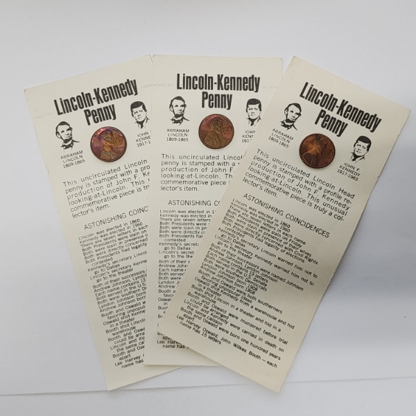 Three Lincoln-Kennedy Penny "Astonishing Coincidences" Collection Pieces