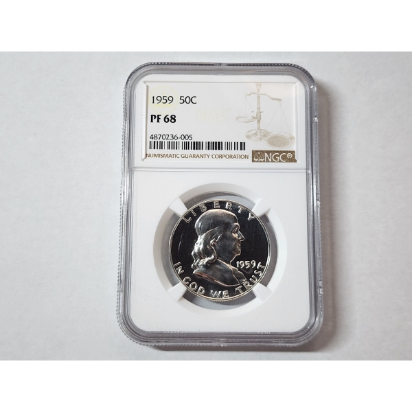 1959 Franklin Half Dollar 90% Silver - NGC PF 68