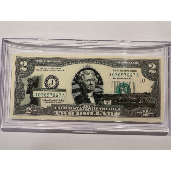 2003 United States Jefferson NEW HAMPSHIRE $2.00 Bill In Hard Case Holder - Mint Condition - RARE