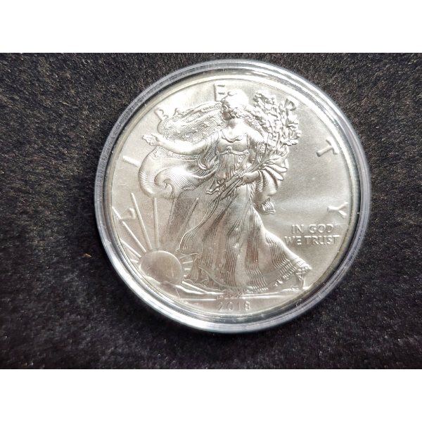 1 Oz .999 Fine Silver 2018 American Eagle Round in Capsule Protector