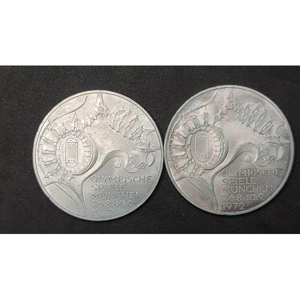 1972-G & 1972-J German 10 Deutsche Mark 0.6250 Silver Munich Summer Olympics Coins