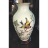 Image 2 : 11 1/2"  Porcelain Golden Tanager Vase - Design Continues Completely Around - Both Sides Perfect