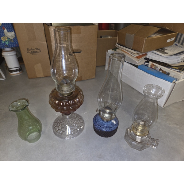 *Pick Up At Mantua Home-No Shipping Available* Three Vintage Oil Lamps With Extra Green Glass Shade 