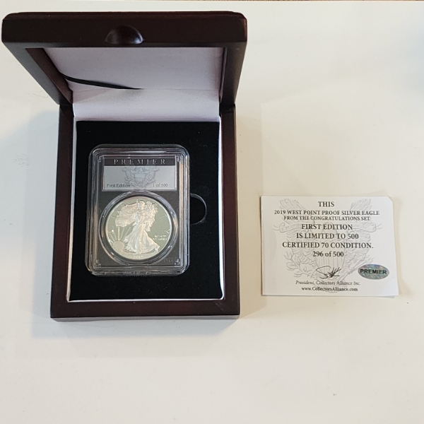 PREMIER 2019-W Proof Silver Eagle Limited Edition PCGS PR70DCAM - 1 oz .999 Fine Silver 