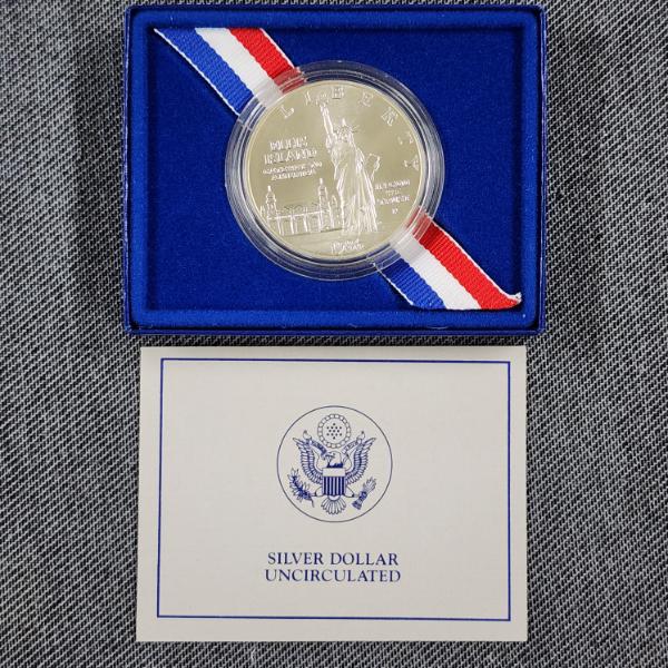 1986-P US Ellis Island Statue of Liberty Commemorative 90% Silver Uncirculated Dollar in OG Box