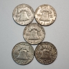 Image 2 : Five 1952-D United States 90% Silver Franklin Half Dollars - FV: $2.50