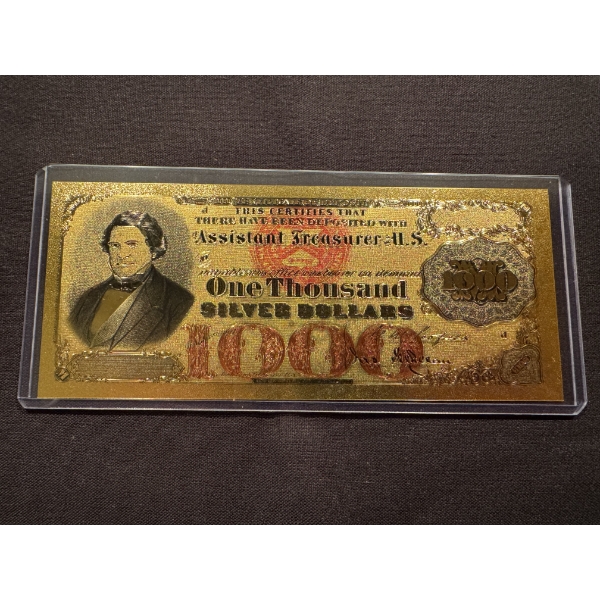 $1000 Silver Certificate Gold Back .999999 - 24K Gold Back In Protective Holder - Mint Condition